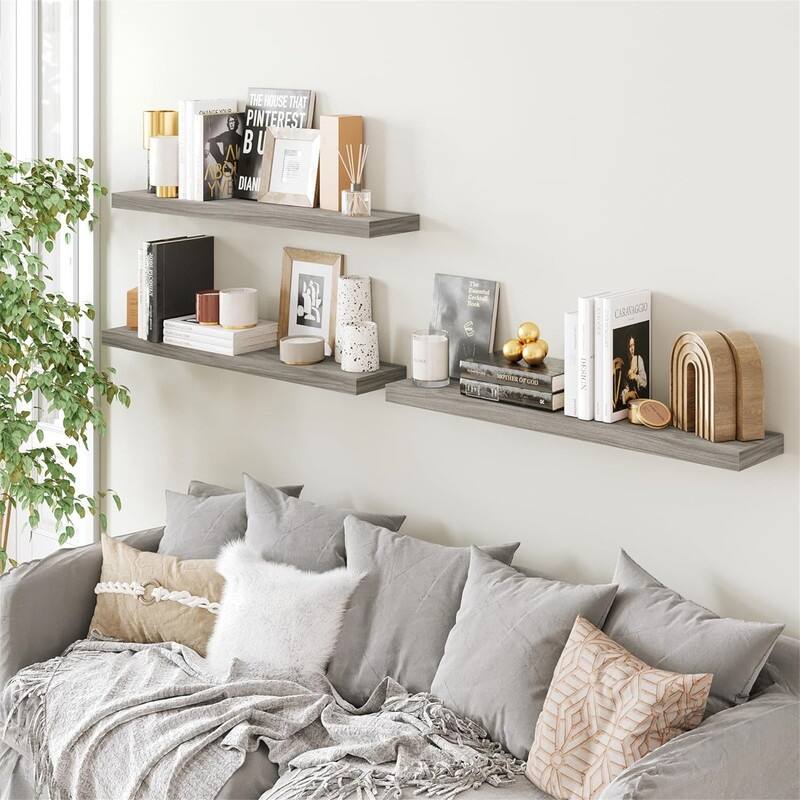 Floating Shelves Wooden Shelves with Invisible Brackets Set of 3 - 7.68"D x 31.5"W x 1.5"H