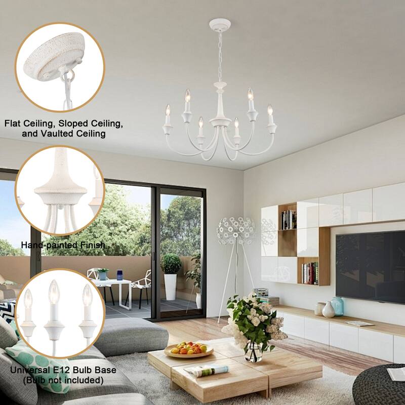 6-Light Modern Chandelier , Farmhouse Candle Chandelier for Dining Room Living Room Bedroom Kitchen - W24.4"x H15.55"