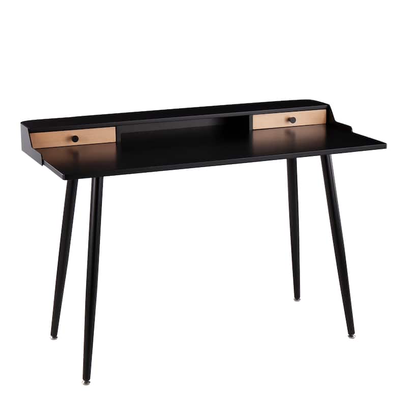 Carson Carrington Creggan Mid-Century Modern Black Metal & Wood Office Desk - Black & Natural Wood