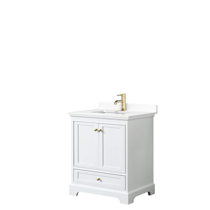 Deborah 30-inch Single Vanity, Cultured Marble Top - White, Gold Trim, White Cultured Marble Top