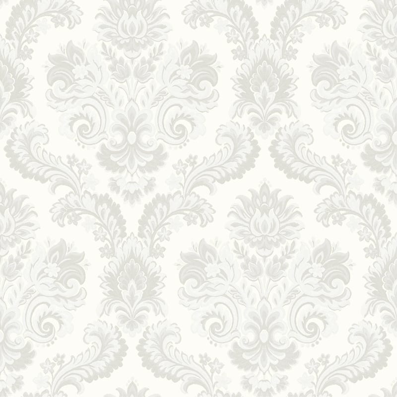 Galerie Wallcoverings Italian Style Traditional Floral Damask Vinyl on Non-woven Wallpaper Roll - 33 feet x 21 inches - Off White