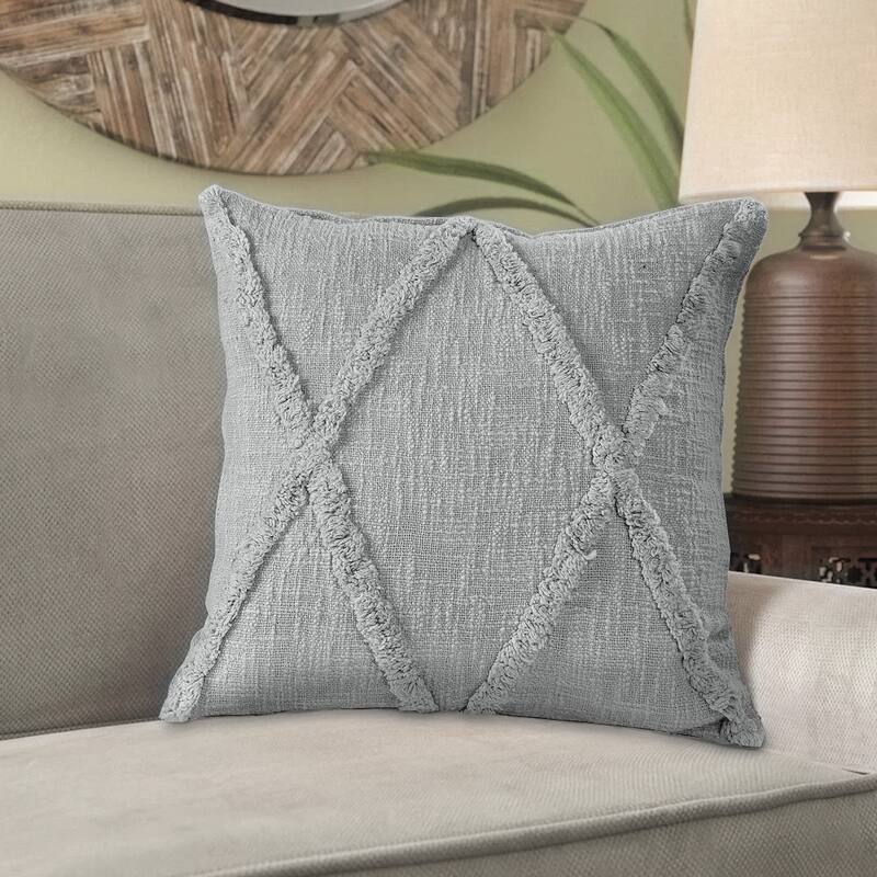 HomeRoots 18" X 18" Light Gray 100% Cotton Geometric Zippered Pillow