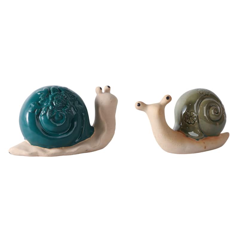 Decorative Porcelain Ceramic Flower Snail Garden Statuary (Set of 2)