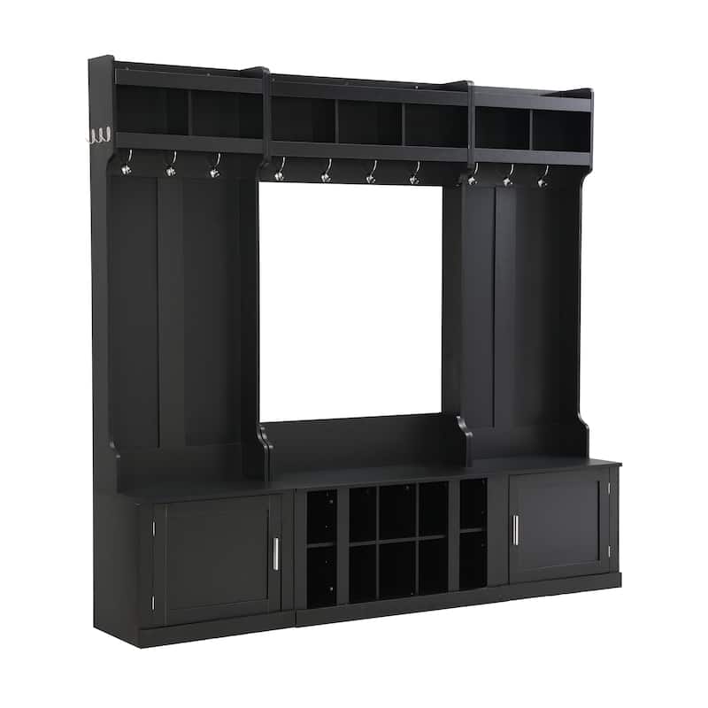 Wide Design Hall Tree with Storage and Bench, 4-IN-1 Multi-functional Entryway Bench with Coat Rack and Shoe Cubbies