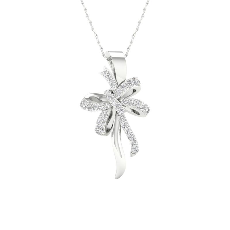 1/8ct TDW Diamond Bow Pendant Necklace in 10k Gold for Women - White