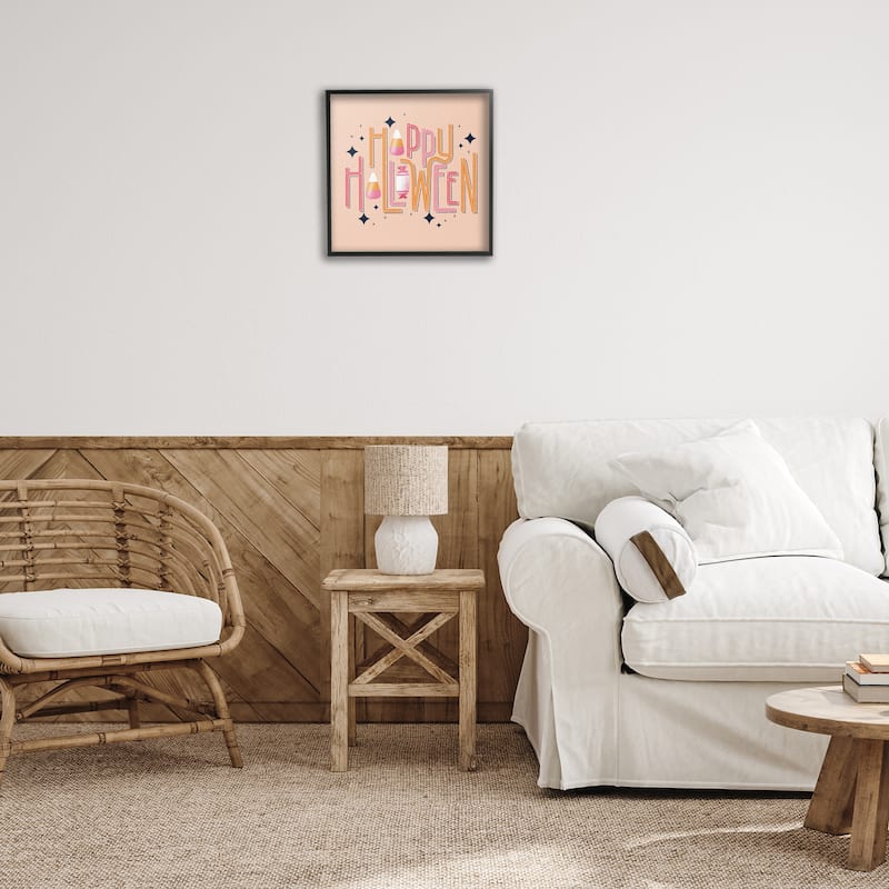 Stupell Happy Halloween with Candy Framed Giclee Art Design By Sarah Hickman