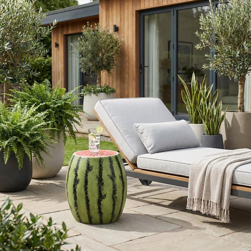 Resin Textured Watermelon Garden Stool - Green, 17"