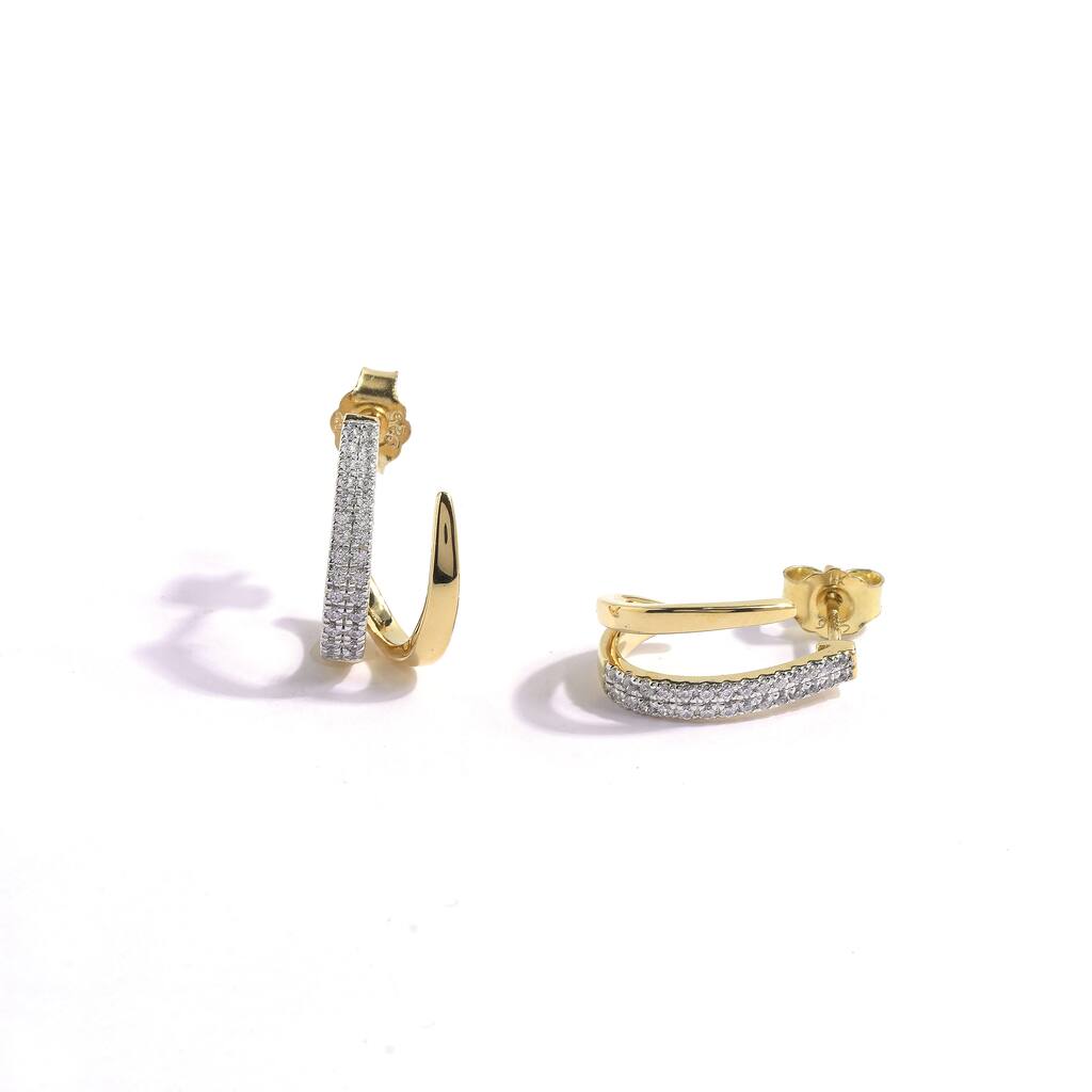 1/5ct TDW Diamond J Half Hoop Earrings for Women in 10k Yellow Gold