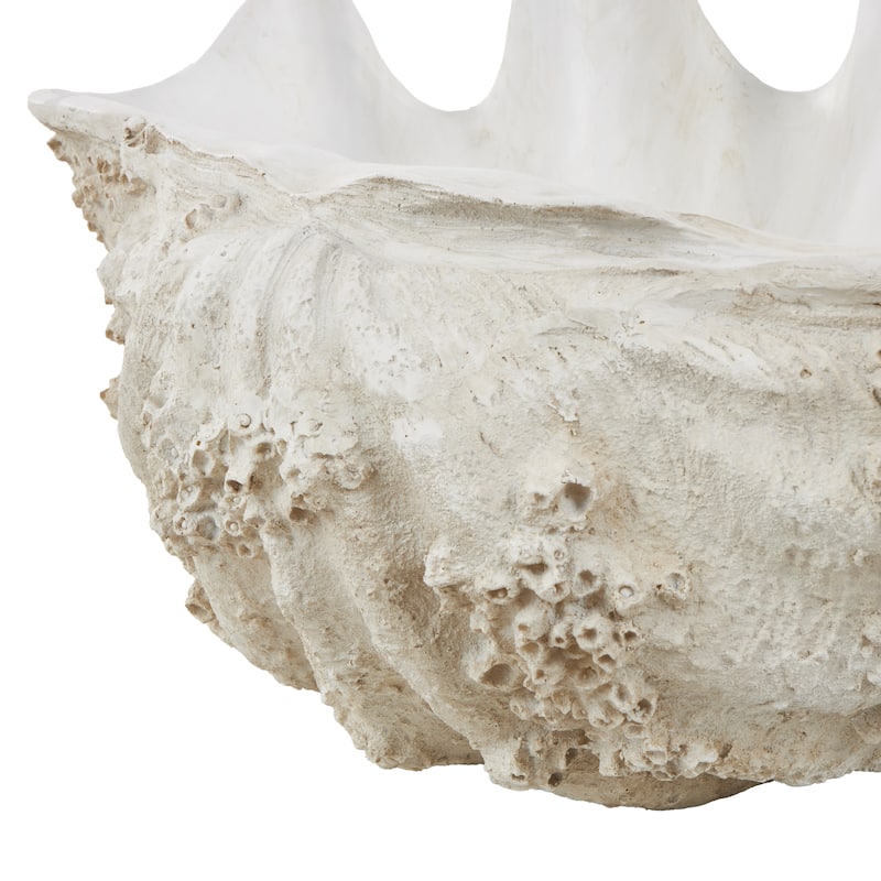White Polystone Large Textured Shell Decorative Sculpture