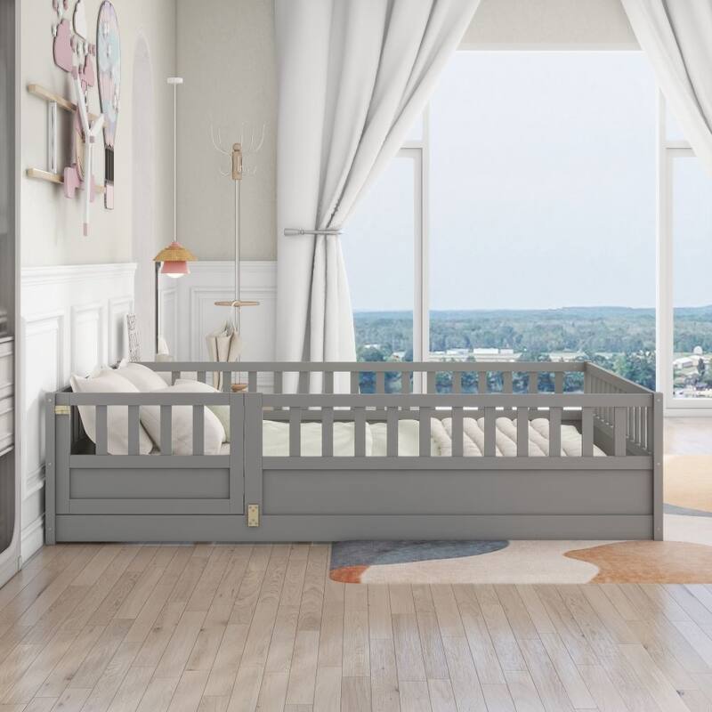 Full Size Floor Bed with Super High Security Barrier - Grey