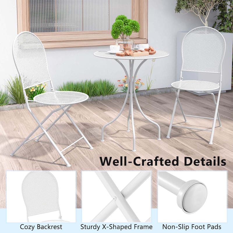 Costway 3 PCS Metal Bistro Set Round Table & 2 Folding Chairs with