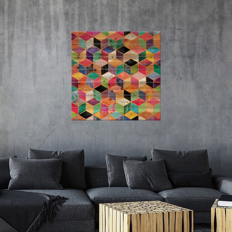 Colorful Cubes Print On Wood by Elisabeth Fredriksson - Multi-Color
