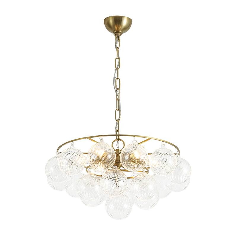 Mid-Century 6-Light Cluster Ribbed Glass Globe Bubble Chandelier