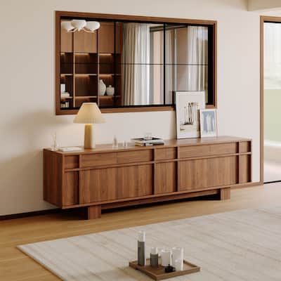 70.87" Mid Century TV Stands, Brown Wood Texture with ample Storages