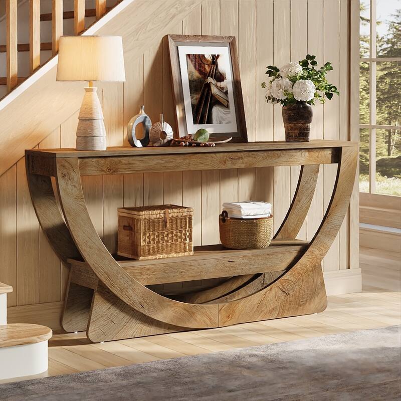 63-Inch Arched Console Table for Entryway, 2-Tier Narrow Long Sofa Table - 63" L x 11.81" W x 31.69" H