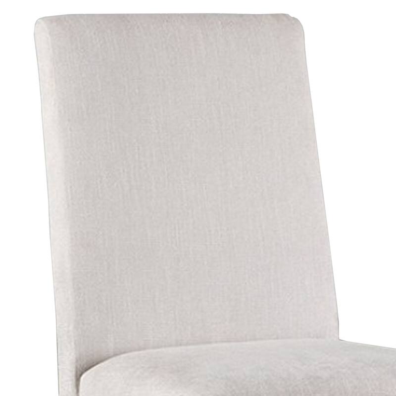 Jule Side Chairs Set of 2, Brown Solid Wood, Soft White Fabric Upholstery