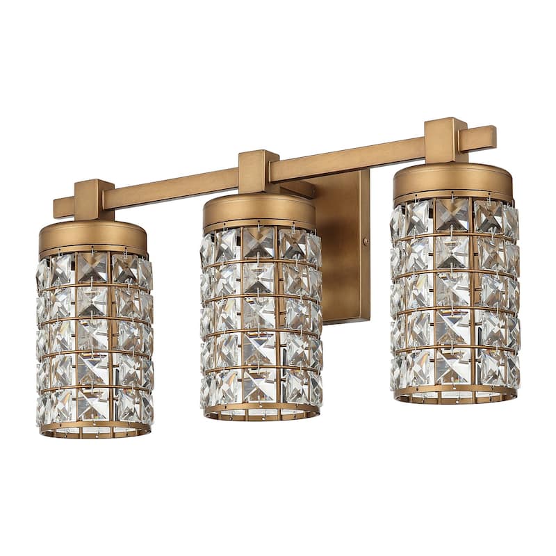 20" Aged Brass Crystal Bathroom Vanity Lights Wall Sconce
