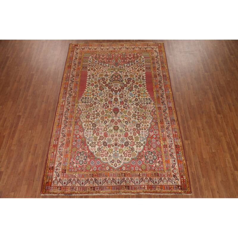 Hand Knotted Oriental 100% Wool Carpet Traditional Floral Beige & Ivories Kashkoli Area Rug - 10' 8'' X 7' 2''