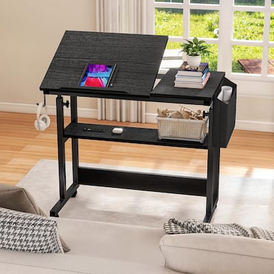 Moasis Height Adjustable Standing Desk Rolling Workstation with Tilting Top Tabletop and Storage Bag