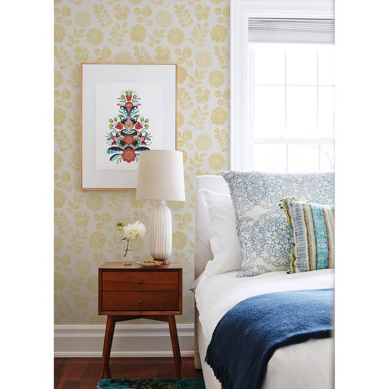 A-Street Prints Inge Yellow Floral Block Print Wallpaper