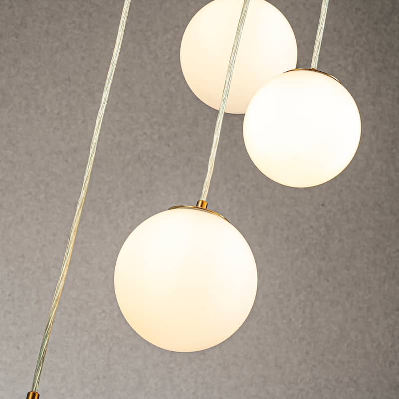 CraftHome 8-Light Modern White Opal Glass Staircase Chandelier Globe Bubble Glass Pendant In Matte Black For Entryway - W18''