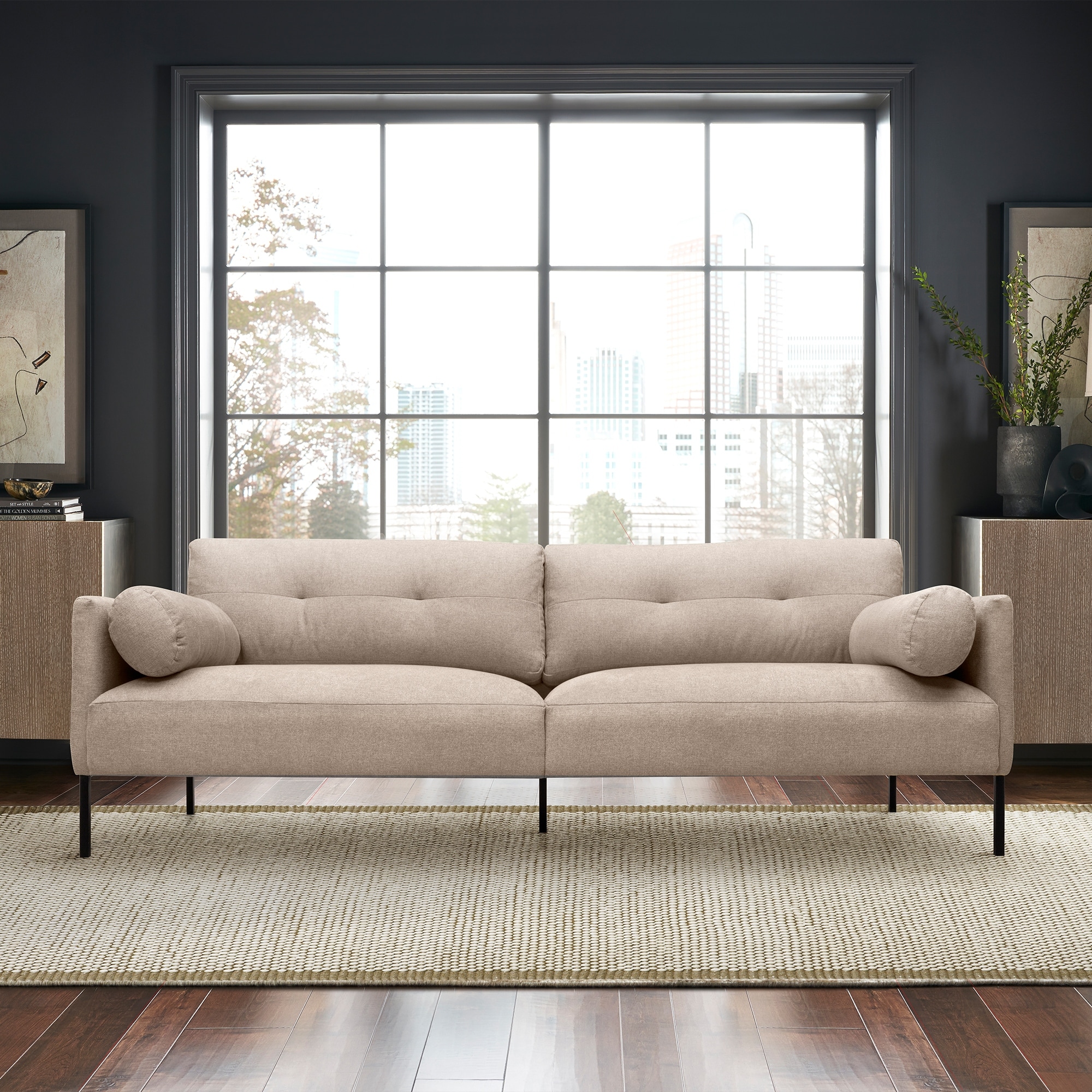 Michalina 84" Fabric or Velvet 3 Seater Sofa with Black Metal Legs