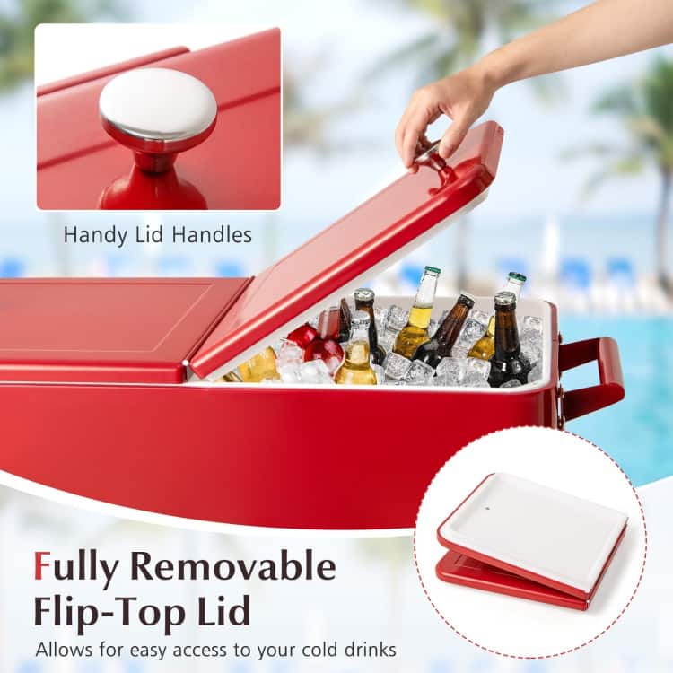 Metal Rolling Cooler Ice Chest with Wheels, Insulation and Bottle Opener - 36" x 15.5" x 34.5"