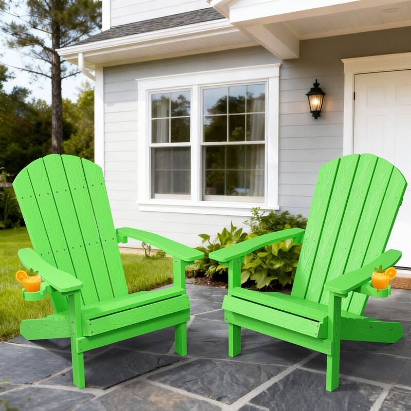 WINSOON All Weather HIPS Outdoor Plastic Adirondack Chairs Set of 2 - Lime