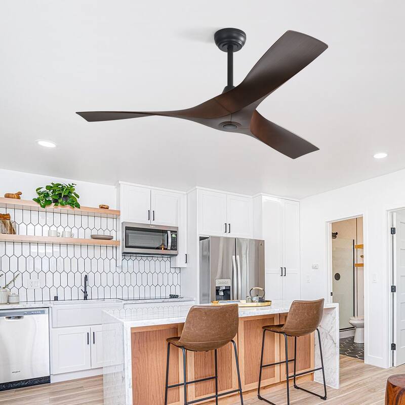 Indoor & Outdoor Ceiling Fan Without Light, 52" 6-speed Reversible DC Motor Ceiling Fan for Living Room Bedroom, Black+Walnut - Black+Walnut