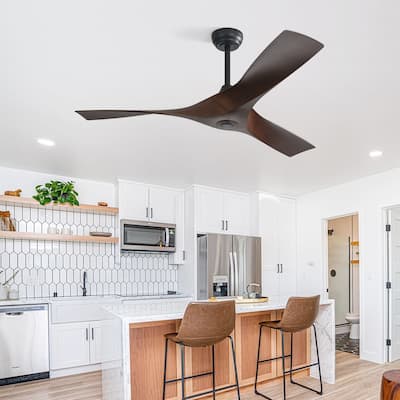 Indoor & Outdoor Ceiling Fan Without Light, 52" 6-speed Reversible DC Motor Ceiling Fan for Living Room Bedroom, Black+Walnut