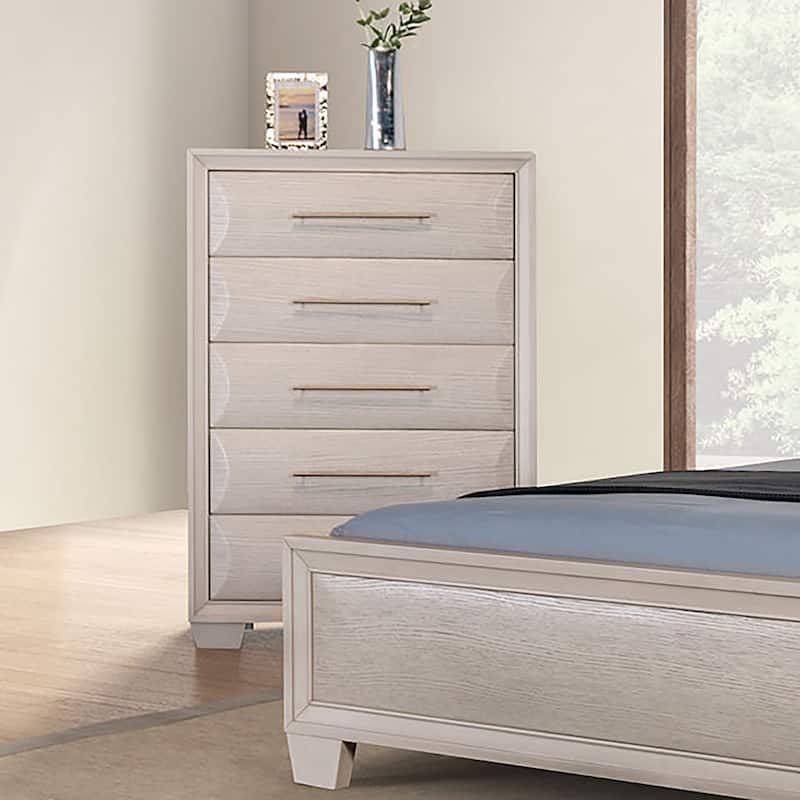 Furniture of America Chase Modern Rounded Wood 5-Drawer Chest - White Oak