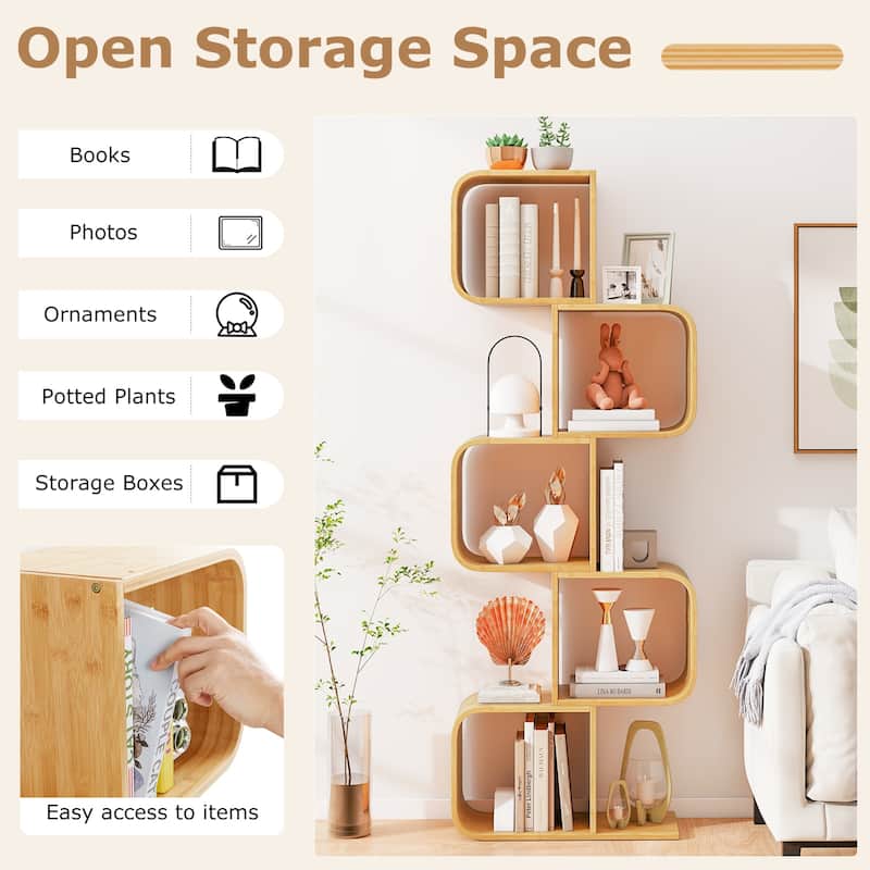 Gymax 2PCS 5-Tier S-Shaped Bookcase w/ 5 Open Cubes Geometric Corner