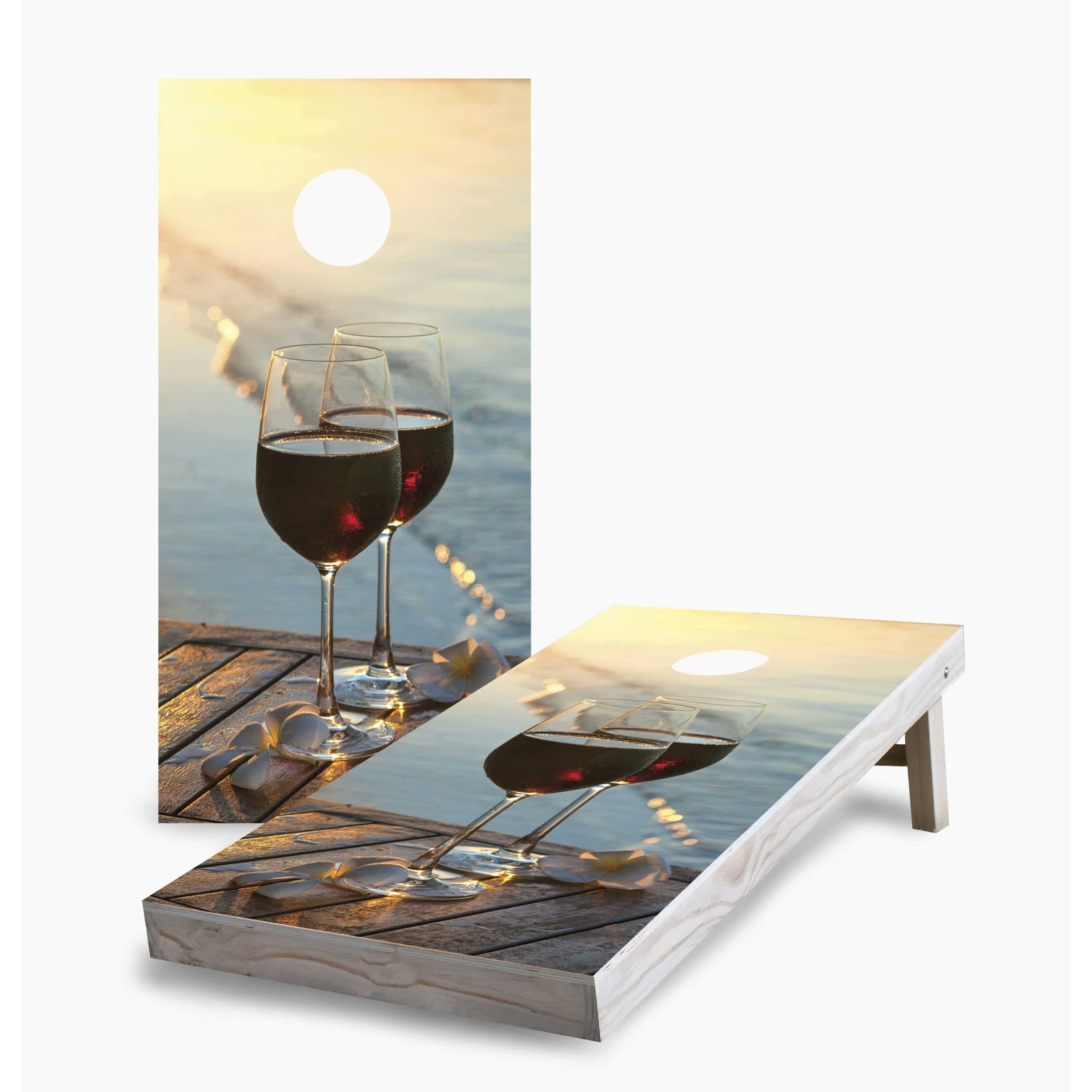 Sunset Red Wine on the Beach Cornhole Boards