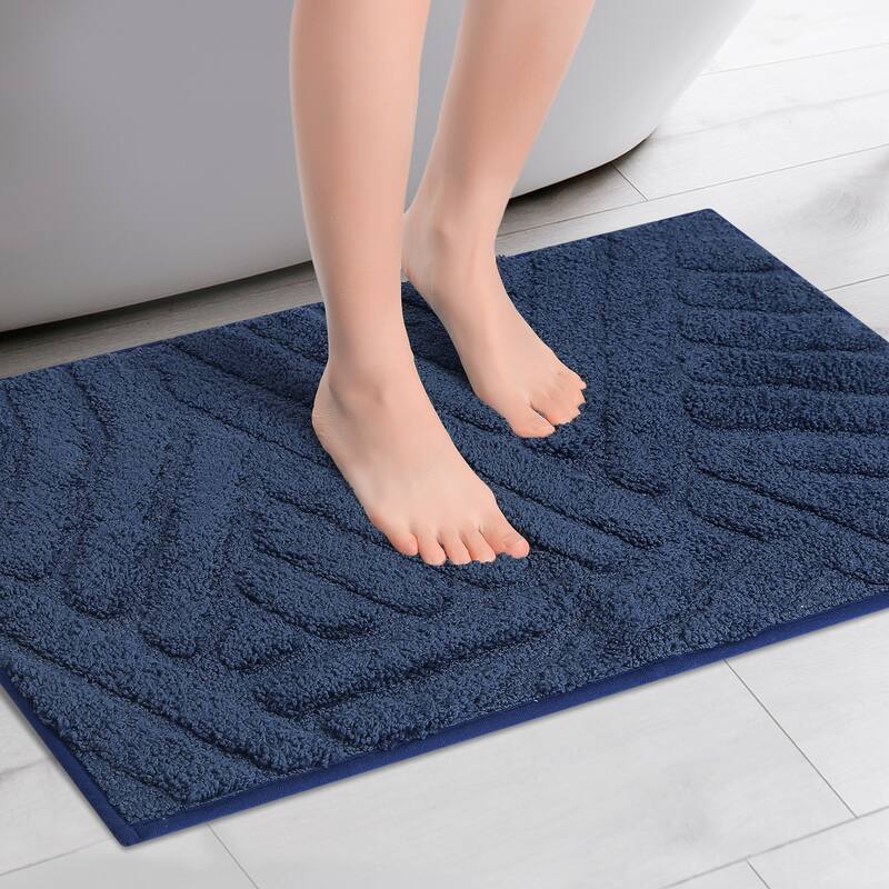 Bathroom Rugs Non Slip Bath Mat Geometric Luxury Soft Microfiber Mat Washable Carpet for Bathroom - Dark Blue - 20" x 32"