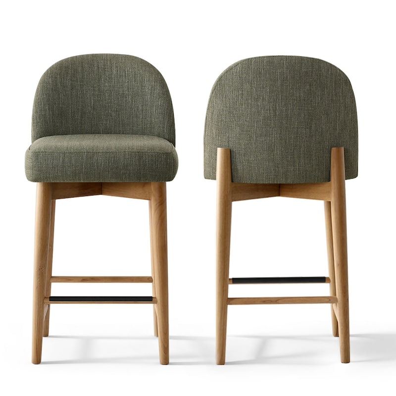Upholstered Counter Stool With Solid Wood Legs (Set of 2)