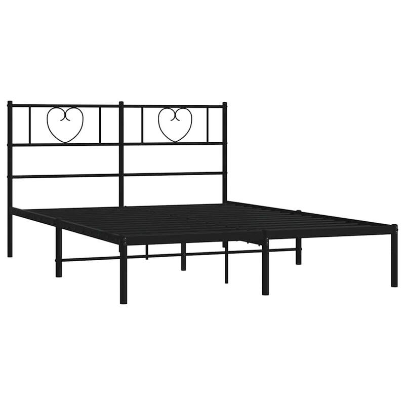 vidaXL Queen Metal Bed Frame with Headboard, Black, No Mattress - 81.5" x 61.4" x 35.4"