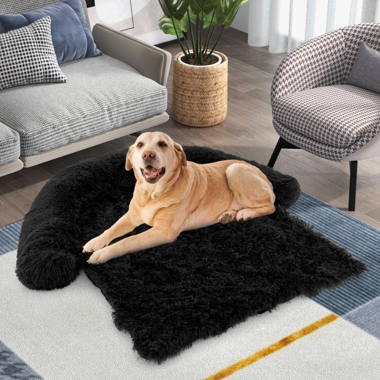 Plush Calming Dog Couch Bed with Anti-Slip Bottom - L