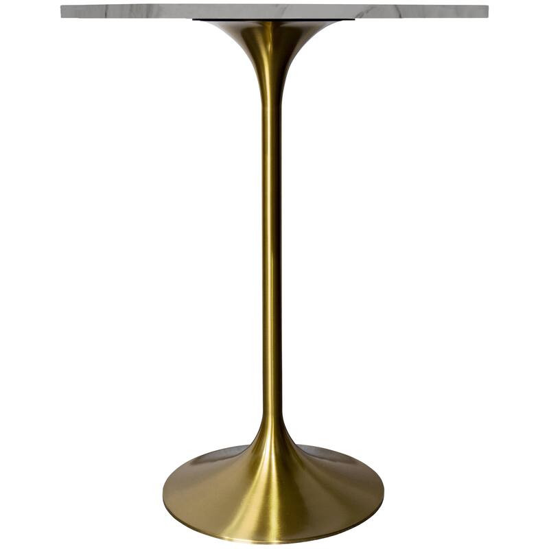 LeisureMod Verve 27" Bar Dining Table with Sintered Stone Round Top in Gold Steel, Gold Marbleized