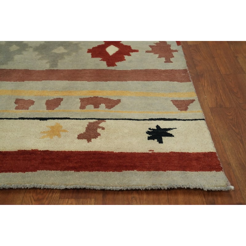 Geometric Gabbeh Vegetable Dye Area Rug Handmade Carpet - 8' 11'' X 6' 0''