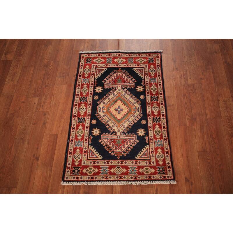 Dark Navy Blue Kazak Oriental Foyer Rug Hand-Knotted Wool Carpet - 2'0" x 3'0"