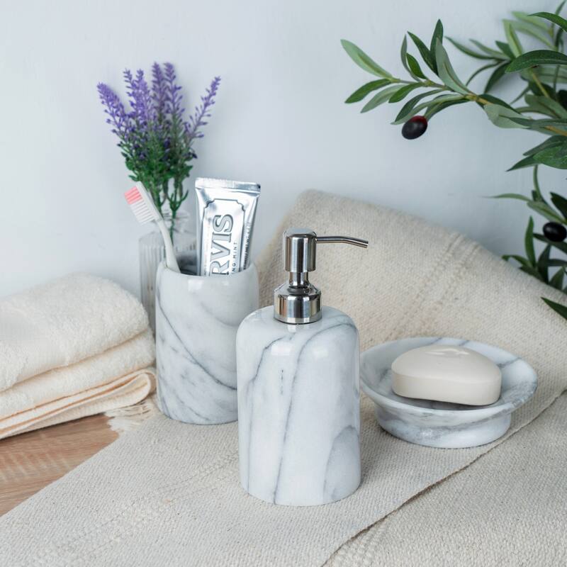 Creative Home Spa Collection Natural White Marble Liquid Soap Dispenser, Lotion Dispenser