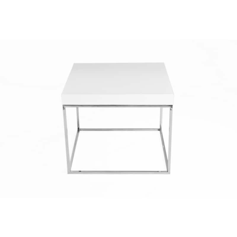 24 in. White and Chrome Square Metal End Table, Sturdy Build End Side Table for Living Rooms