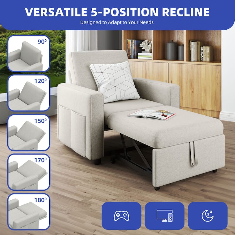 3-in-1 Convertible Sofa Chair Bed with Pull-Out Sleeper and Reclining Lounge for Living Room or Small Space Comfort