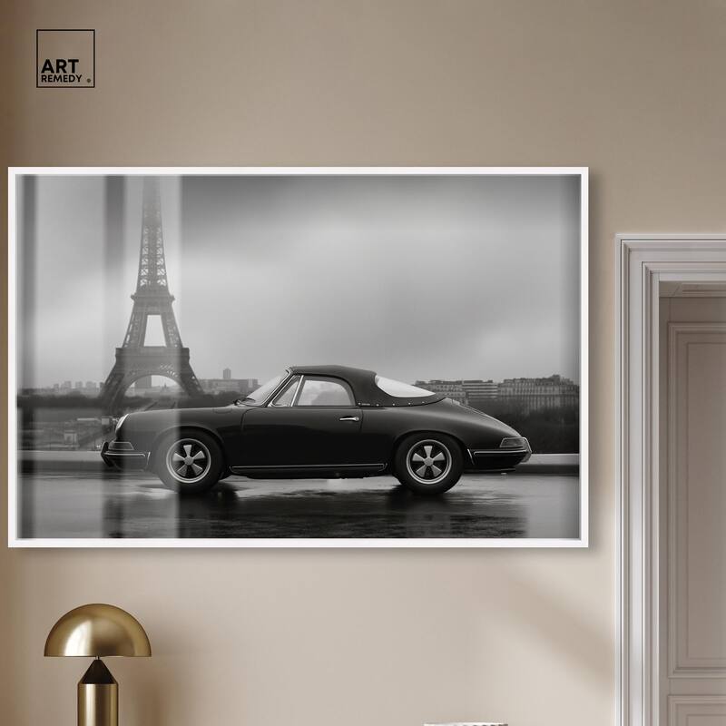 Classic Car and Eiffel Noir Shadowbox by Art Remedy