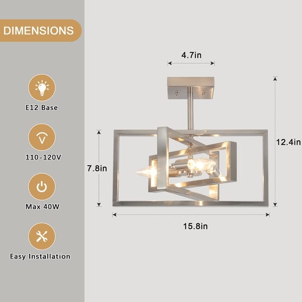 dimension image slide 4 of 6, Zjvaive 3-Light Rectangular Semi Flush Mount Ceiling Light Farmhouse Metal Cage Light Fixture