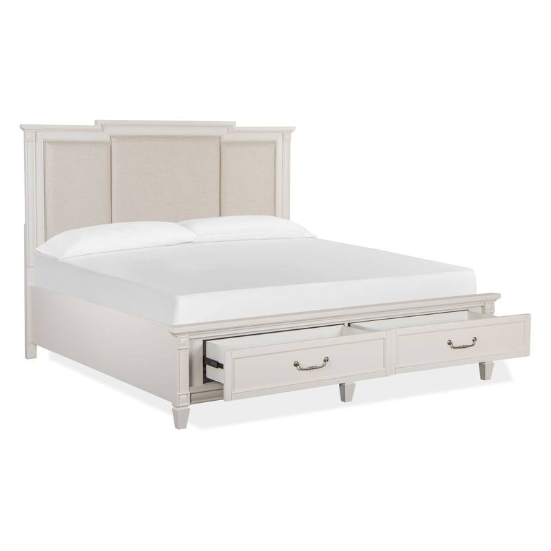 Magnussen Home Willowbrook Egg Shell White With Slight Rub Through Panel Upholstered Storage Bed