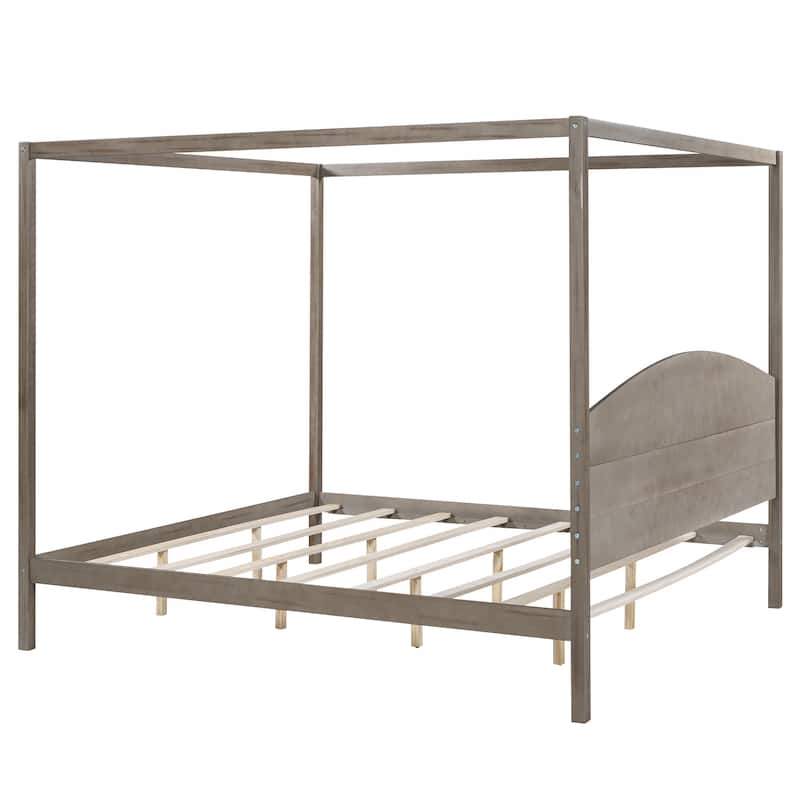 Pine Canopy Bed with Headboard & Support Legs