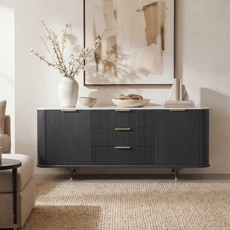 Spruce & Spring 79'' Modern Solid Wood Sideboard with Adjustable Shelves