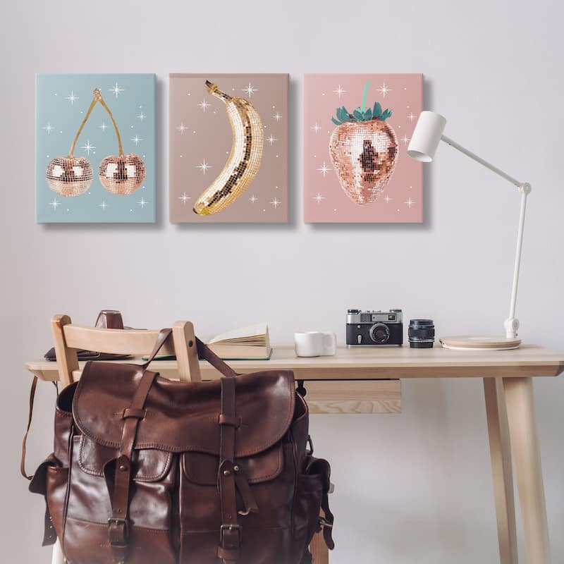 Stupell Glam Disco Fruits Canvas Wall Art Design By Lil' Rue (Set of 3)