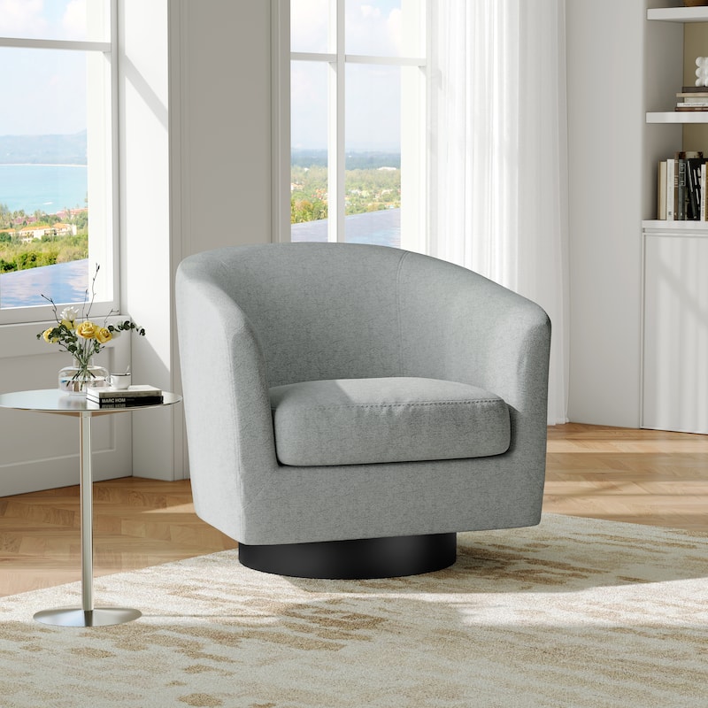 Modern Upholstered Swivel Barrel Club Arm Accent Chair for Living Room - 1 Set - Light Grey-Chenille